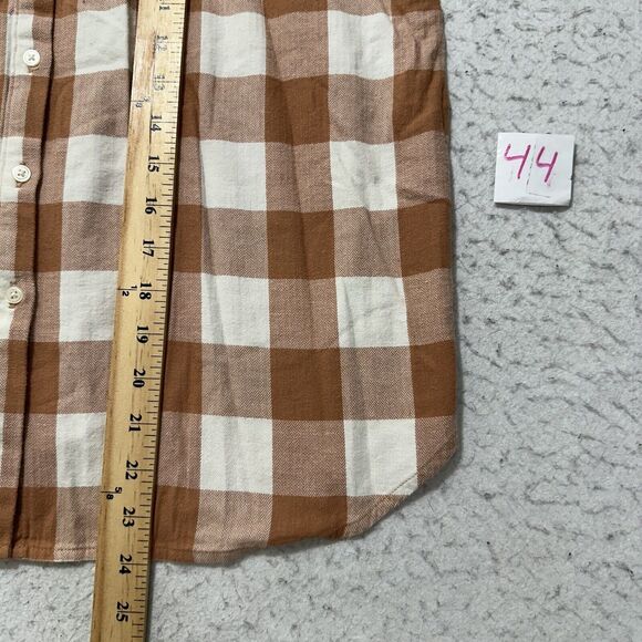 Ann Taylor LOFT Women's Medium Button Down Plaid Shirt Burnt Orange White Cotton - Picture 9 of 12